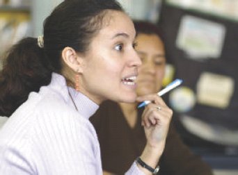 graphic of woman holding a pen